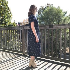 Vintage Midi Dress, size Small, Navy, 100% Rayon